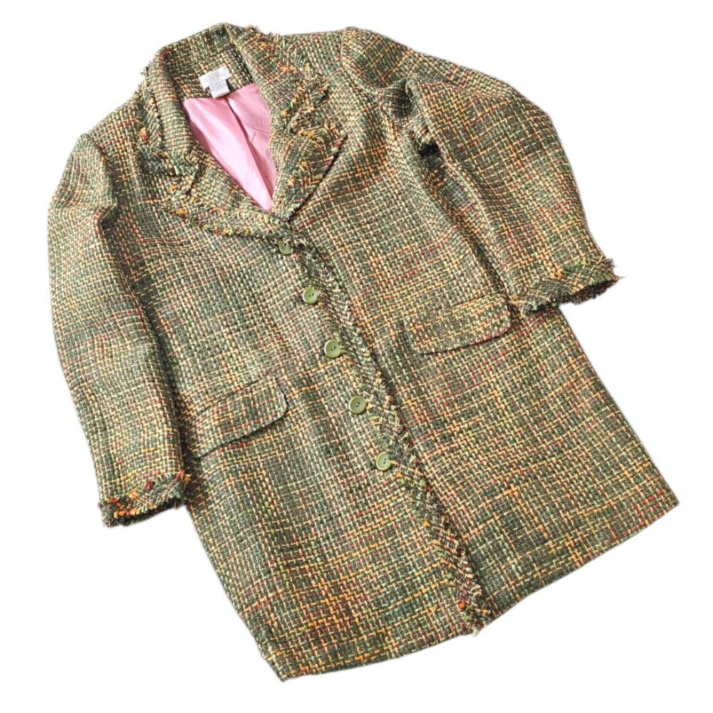 Studio Works Medium M Blazer Jacket Green Tweed